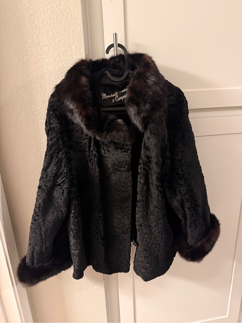 Marshall Field and Company Black Mink Fur Trim Teddy Jacket